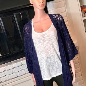 Free People Oversized Crochet Navy Blue Cardigan